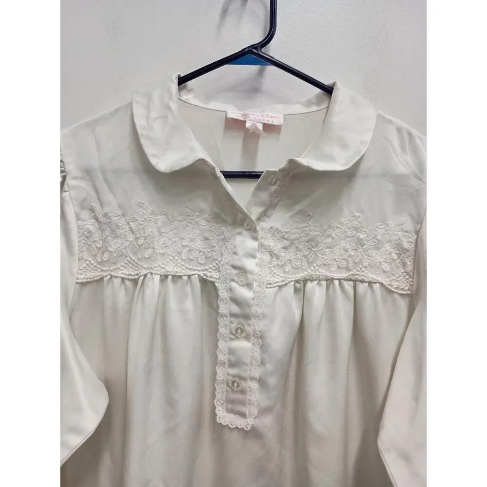 Oscar De Larenta‎ Pink Label Womens Long Night Gown Size Large White Satin Lace